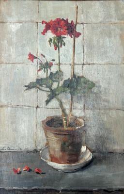 Geranium in pot (ca. 1918) door Lucie van Dam van Isselt